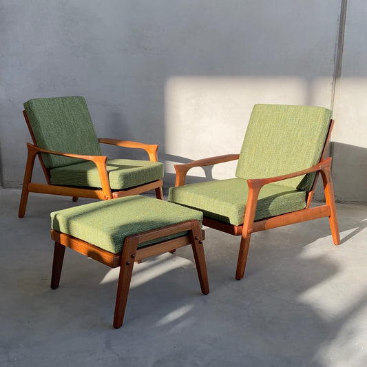 Danish Deluxe Inga Armchairs and Footstool, 1960’s